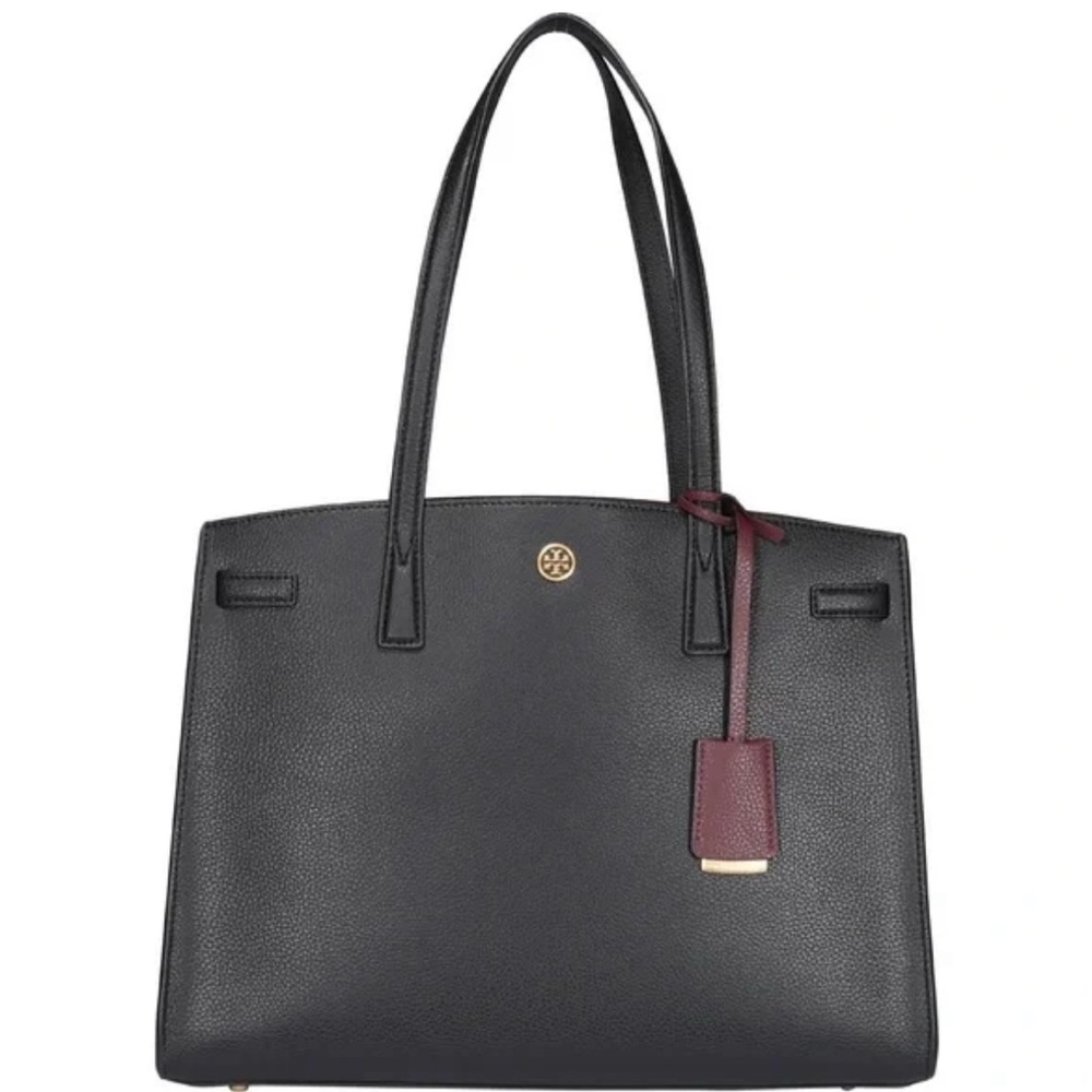 Tory Burch Walker Satchel - Black Leather Tote Bag, Medium